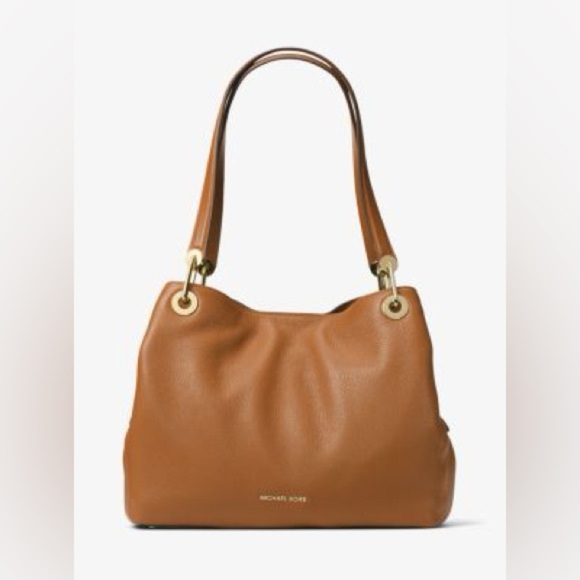 Michael Kors Purse Brown Raven Large Shoulder Bag Pebbled Leather - Picture 1 of 16